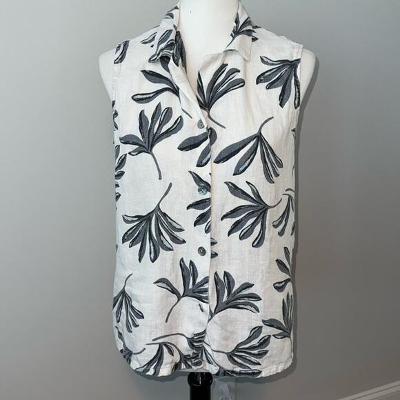 CLIO Linen Button Down Simple Floral Sleeveless Tank Top Women's Medium - Picture 1 of 6